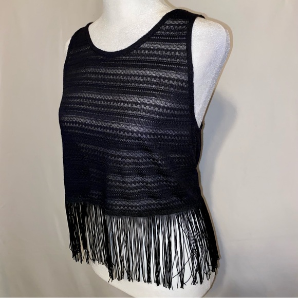 H&M Knit Black Fringe Crop Top - Picture 2 of 7